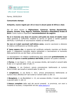 Parma, 29/05/2014 Comunicato stampa Antipolio, nuove