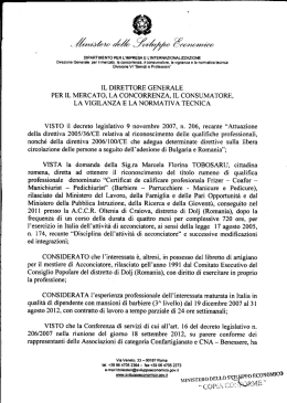 Decreto di riconoscimento Marcela Florina Tobosaru