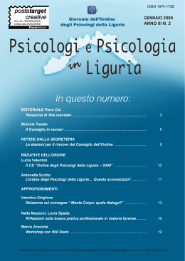 In questo numero - Ordine degli Psicologi della Liguria