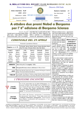 A ottobre due premi Nobel a Bergamo per l` 8 edizione di Bergamo