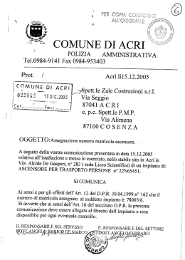Assegnazione matricola ascensore