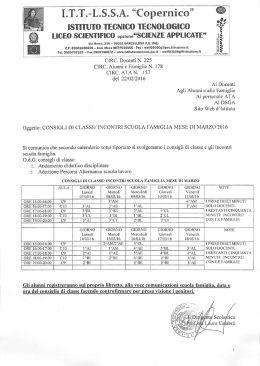 Incontri Scuola Famiglia mese di Marzo 2016