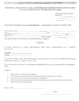 VEICOLO INTESTATO AL DIVERSAMENTE ABILE