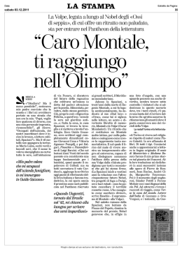 Caro Montale, ti raggiungo nell`Olimpo