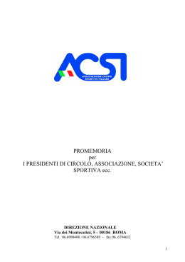 PROMEMORIA per I PRESIDENTI DI CIRCOLO