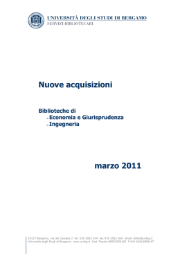 Nuove acquisizioni marzo 2011 - Servizi bibliotecari