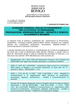 Standard igienico/edilizi di riferimento per le attivit&agrave; di produzione