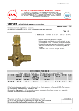 VRP280 &ndash; VALVOLA di regolazione pressione SPECIFICHE