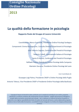 La qualit&agrave; della formazione in psicologia 2013