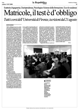 Matricole, il test d`obbligo - Sistema universitario pisano