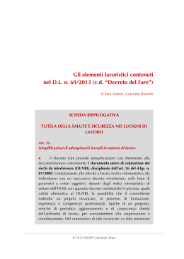 Gli elementi lavoristici contenuti nel DL n. 69/2013 (cd “Decreto del