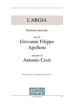 L`ARGIA Giovanni Filippo Apolloni Antonio Cesti
