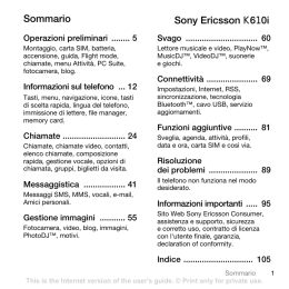 Sommario Sony Ericsson K610i