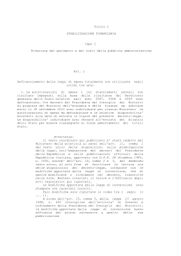 Titolo I STABILIZZAZIONE FINANZIARIA Capo I