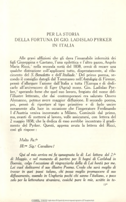 Per la storia della fortuna di Gio. Ladislao Pyrker in Italia.