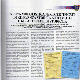 nuova modulistica per i certificati di rilevanza storica auto