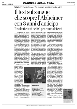 Il test sul sangue che scopre l`Alzheimer con 3 anni d`anticipo