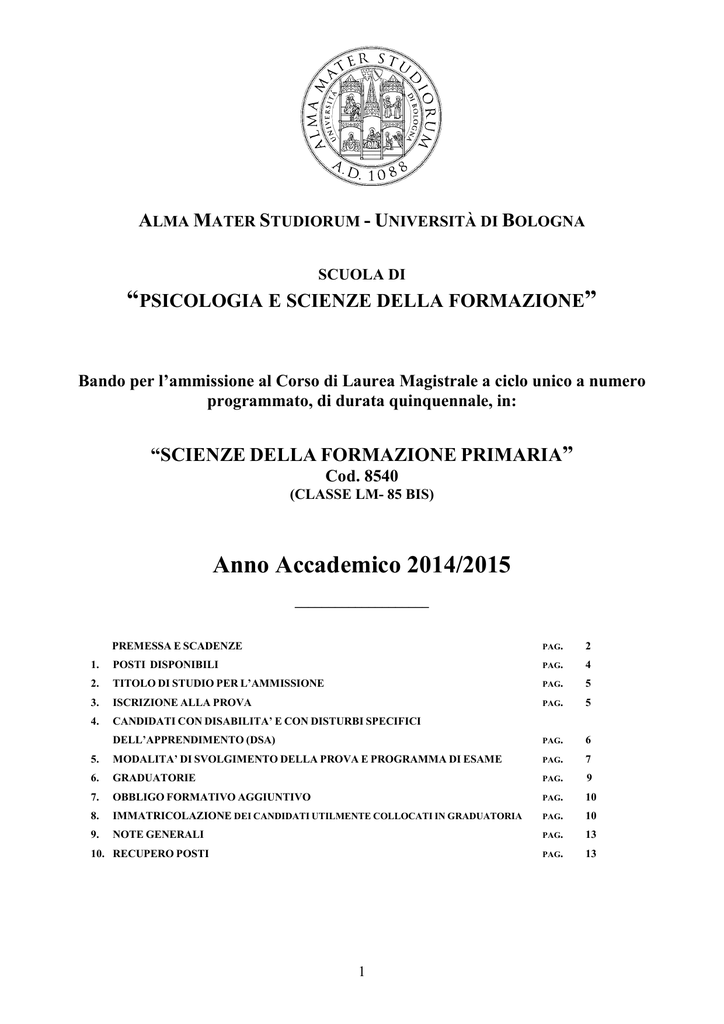 Scienze Della Formazione Primaria Test Anni Precedenti