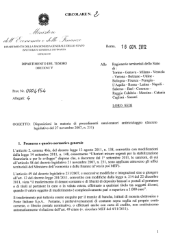 circolare del Ministero dell`economia e delle finanze relativa alle