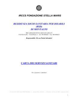 Carta dei Servizi RSD - IRCCS Fondazione Stella Maris
