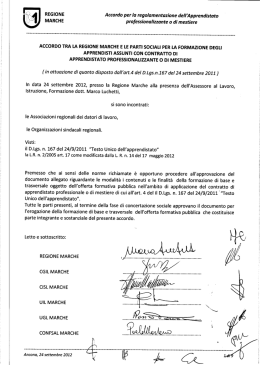 REGIONE Accordo per la regolamentazione dell`Apprendistato