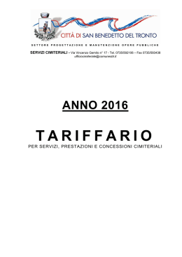 Tariffario per servizi, prestazioni e concessioni cimiteriali 2016
