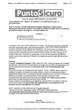 Una tabella con i fattori di rischio e le indicazioni per