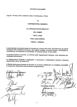 Ipotesi di accordo Confindustria Ceramica, UGL chimici, FIALC, FAIL