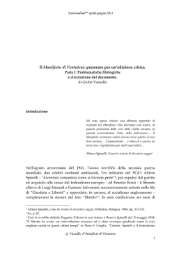 Il Manifesto di Ventotene: premesse per un`edizione
