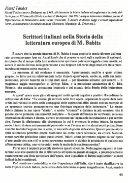 Scrittori italiani nella Storia della letteratura europea di M. Babits