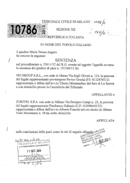 Tribunale di Milano sez. XII GU Zugaro sent.10786 /13