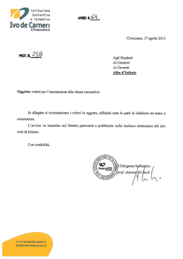 Lettera Criteri per l\`ammissione alla classe successiva