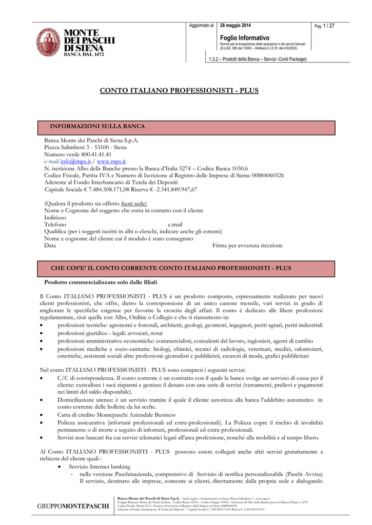 Conto Italiano Professionisti Plus Banca Monte Dei