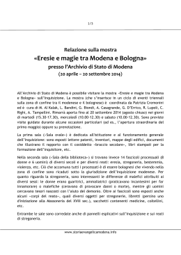 Relazione sulla mostra «Eresie e magie tra Modena e Bologna