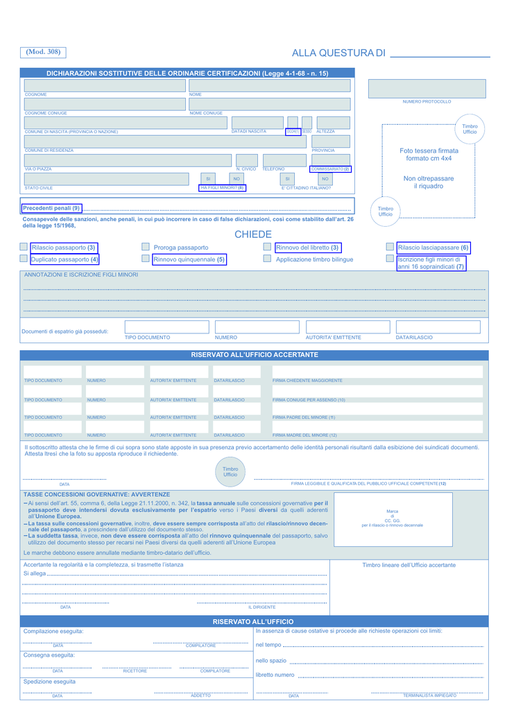 Modello Passaporto