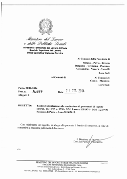 Direzione Territoriale del Lavoro di Pavia Servizio Ispezione del