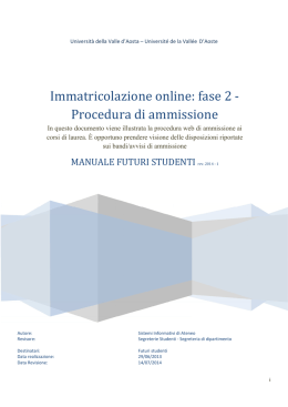 Immatricolazione online: fase 2 Procedura di ammissione