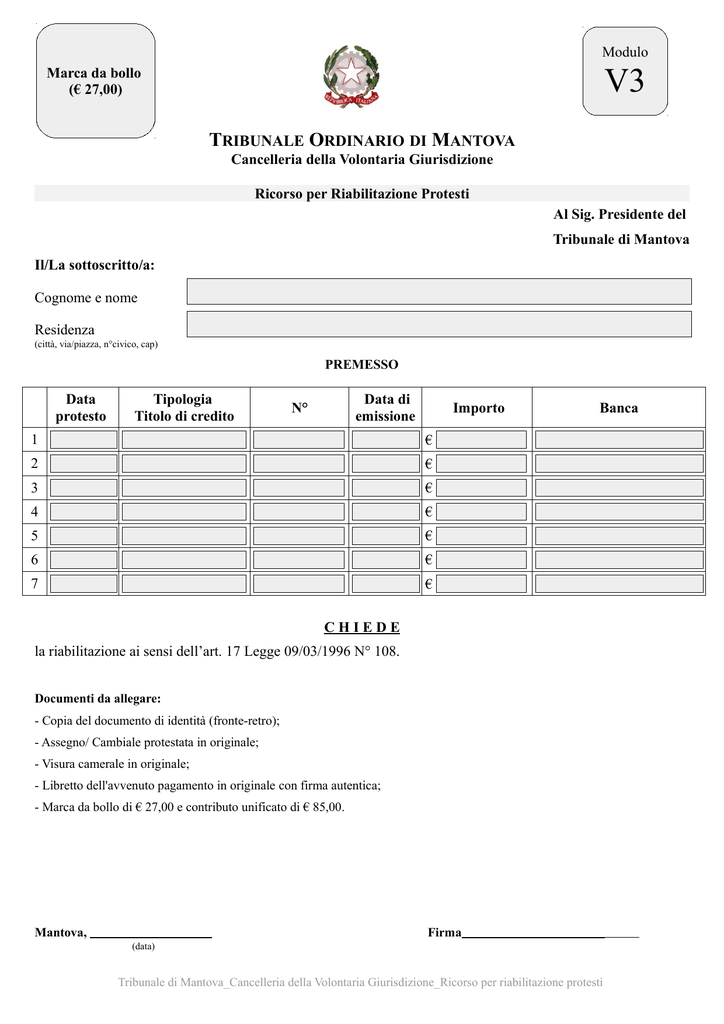 Esempio Modulo Tribunale Di Mantova