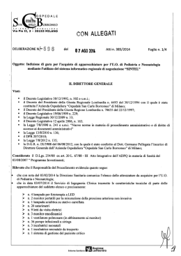 Indizione di gara per l`acquisto di apparecchiature per l`U.O. di