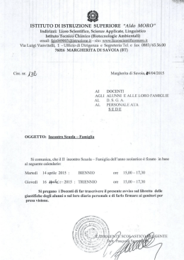 Ciro. nr. - Margherita di Savoia, 09/04/2015 ISTITUTO DI
