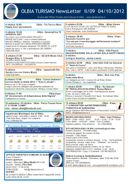 Newsletter Ufficio Turismo Olbia n. II/09 del 04/10/2012