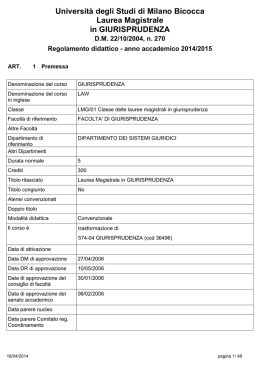 Universit&agrave; degli Studi di Milano Bicocca Laurea Magistrale in